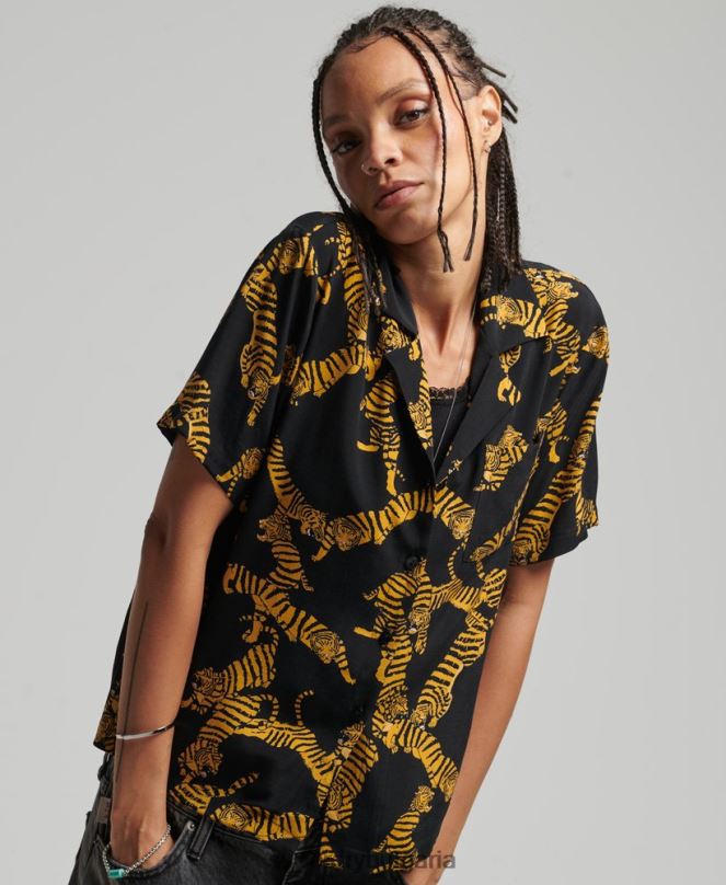 Superdry облекло N00H3035 черен Жени ретро риза revere
