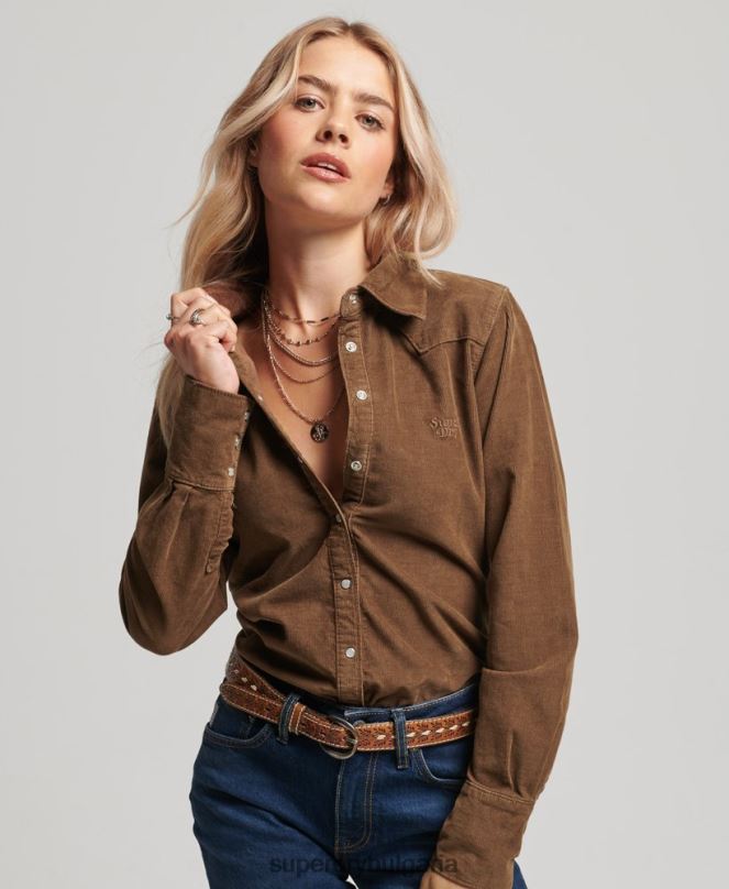 Superdry облекло N00H3038 кафяво Жени шнур западна риза