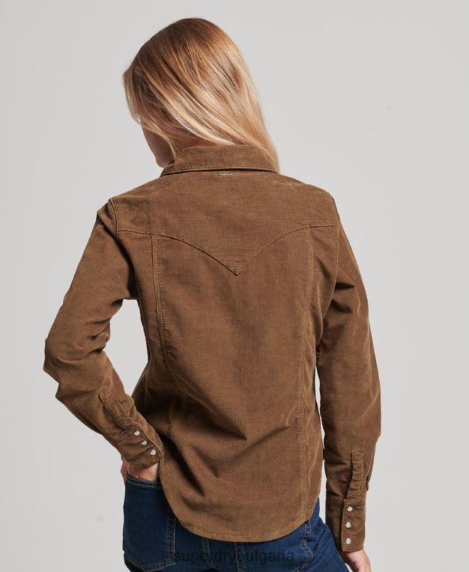 Superdry облекло N00H3038 кафяво Жени шнур западна риза