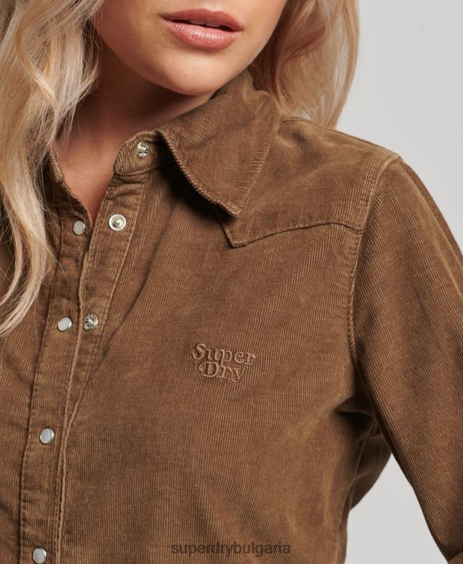 Superdry облекло N00H3038 кафяво Жени шнур западна риза