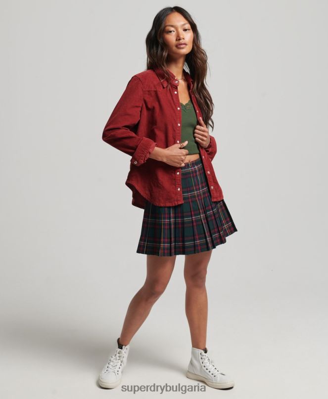 Superdry облекло N00H3062 червен Жени шнур западна риза