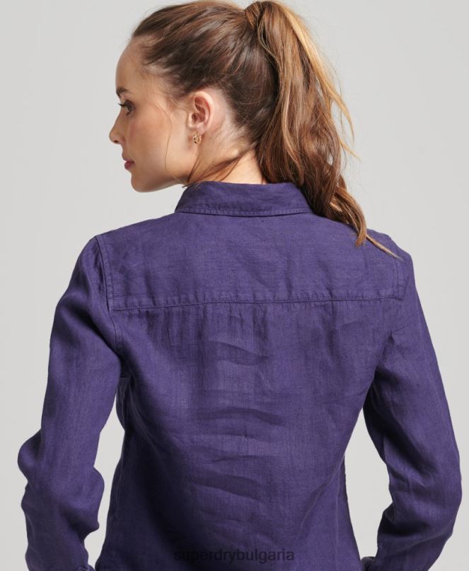 Superdry облекло N00H6513 военноморски флот Жени студийна ленена риза с дълъг ръкав