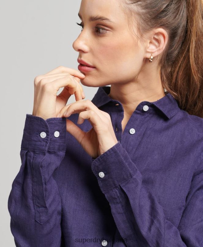 Superdry облекло N00H6513 военноморски флот Жени студийна ленена риза с дълъг ръкав