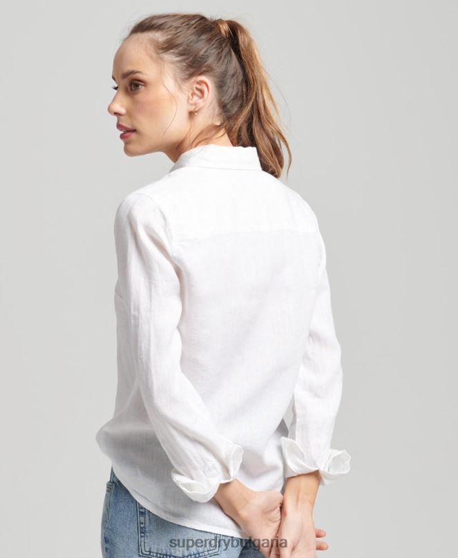 Superdry облекло N00H6516 бяло Жени студийна ленена риза с дълъг ръкав