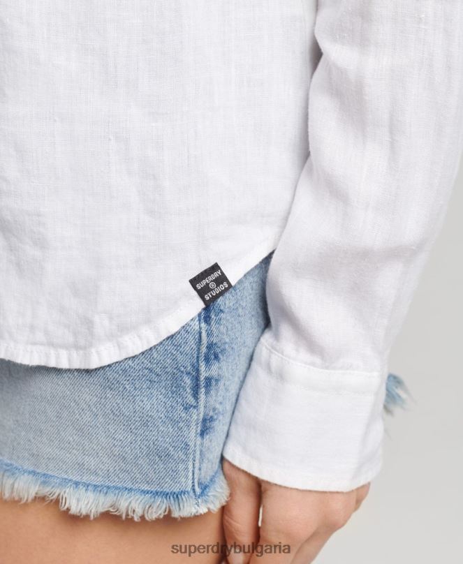 Superdry облекло N00H6516 бяло Жени студийна ленена риза с дълъг ръкав