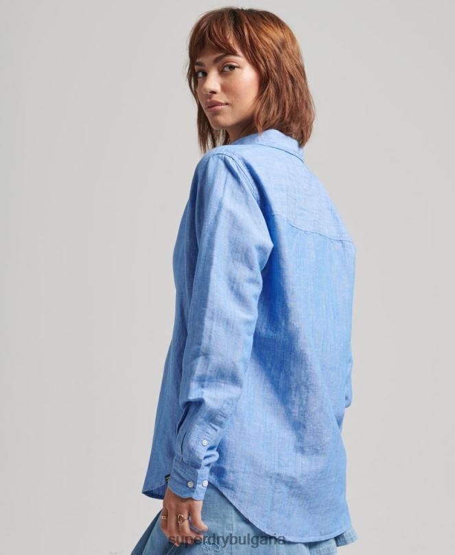 Superdry облекло N00H6526 син Жени ленена риза гадже