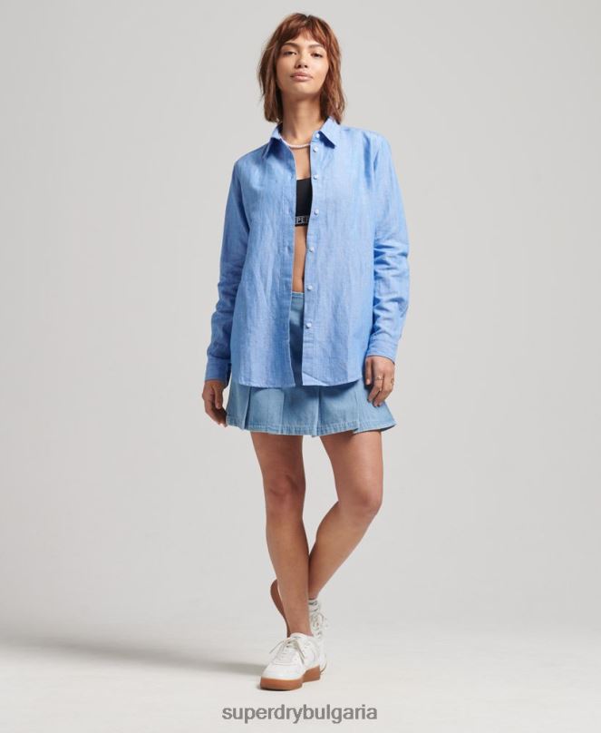 Superdry облекло N00H6526 син Жени ленена риза гадже