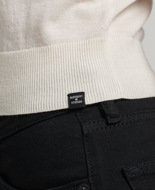 Superdry облекло N00H2936 бяло Жени плетена жилетка с мериносово деколте