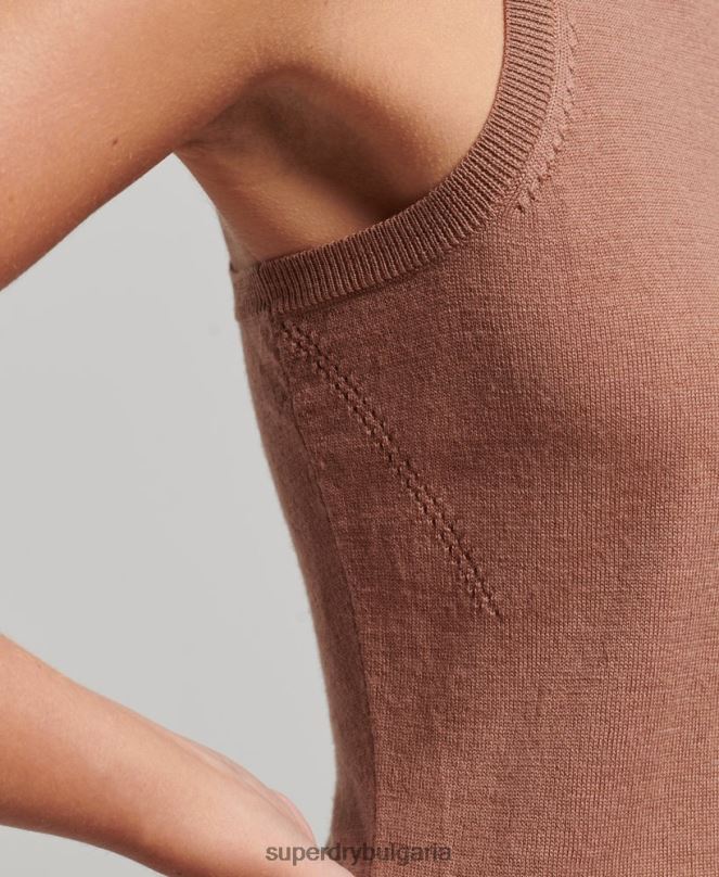 Superdry облекло N00H2972 кафяво Жени studios мериносова жилетка с деколте