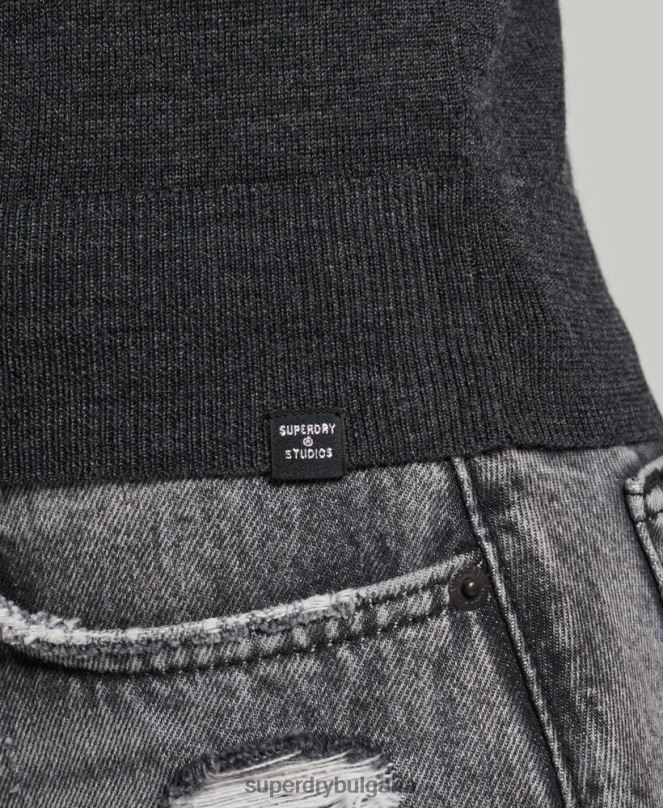 Superdry облекло N00H2976 тъмно сив Жени плетена жилетка с мериносово деколте