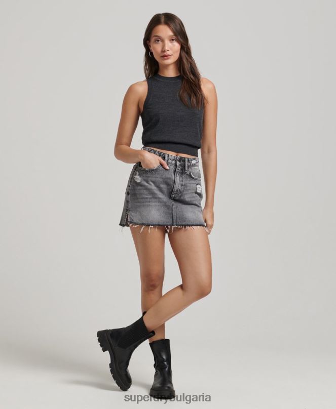 Superdry облекло N00H2976 тъмно сив Жени плетена жилетка с мериносово деколте