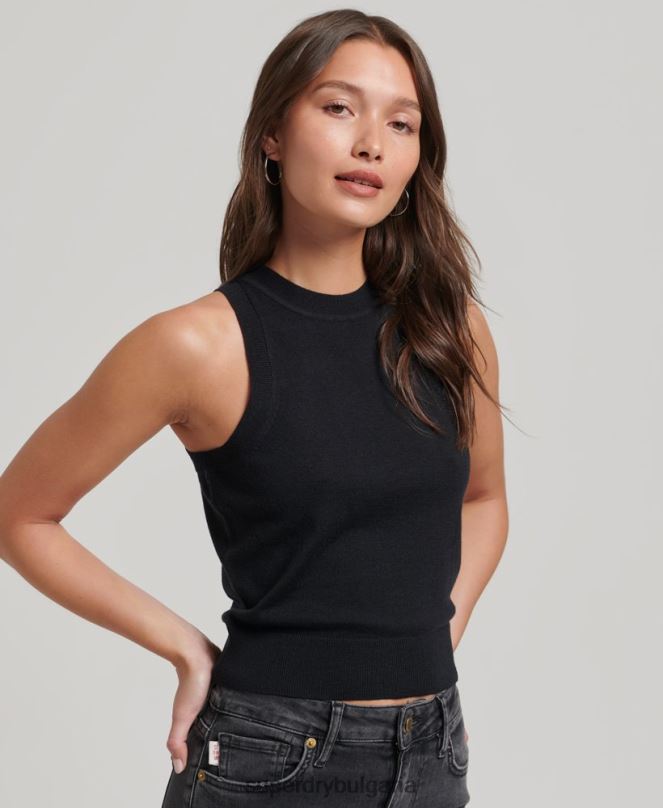 Superdry облекло N00H3018 черен Жени плетена жилетка с мериносово деколте