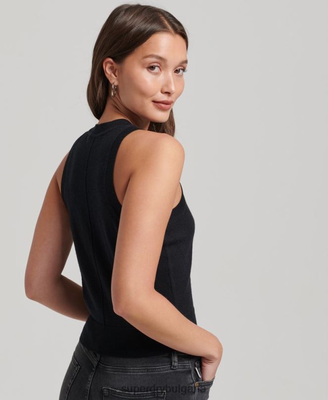 Superdry облекло N00H3018 черен Жени плетена жилетка с мериносово деколте