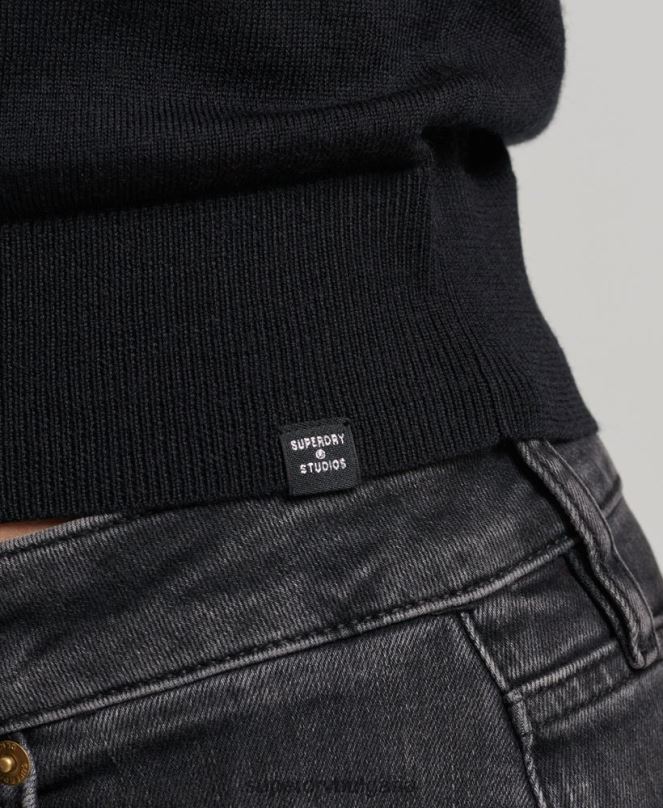 Superdry облекло N00H3018 черен Жени плетена жилетка с мериносово деколте
