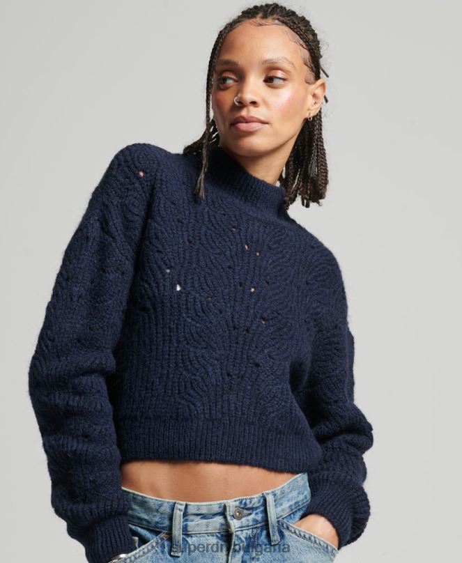 Superdry облекло N00H3955 военноморски флот Жени pointelle кабелен плетен джъмпер
