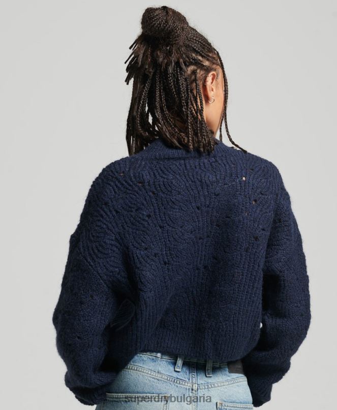 Superdry облекло N00H3955 военноморски флот Жени pointelle кабелен плетен джъмпер