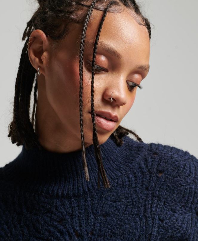Superdry облекло N00H3955 военноморски флот Жени pointelle кабелен плетен джъмпер