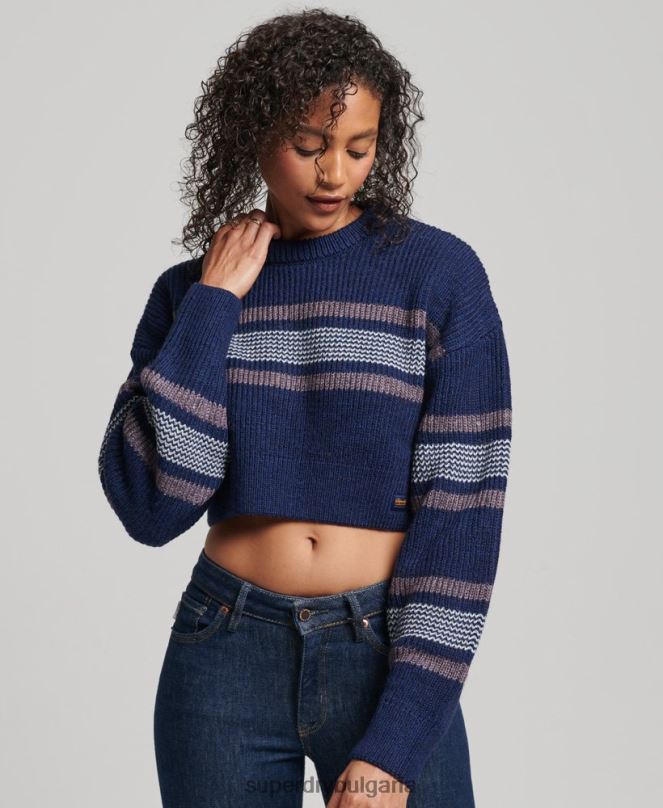 Superdry облекло N00H3957 военноморски флот Жени изрязан класически пуловер