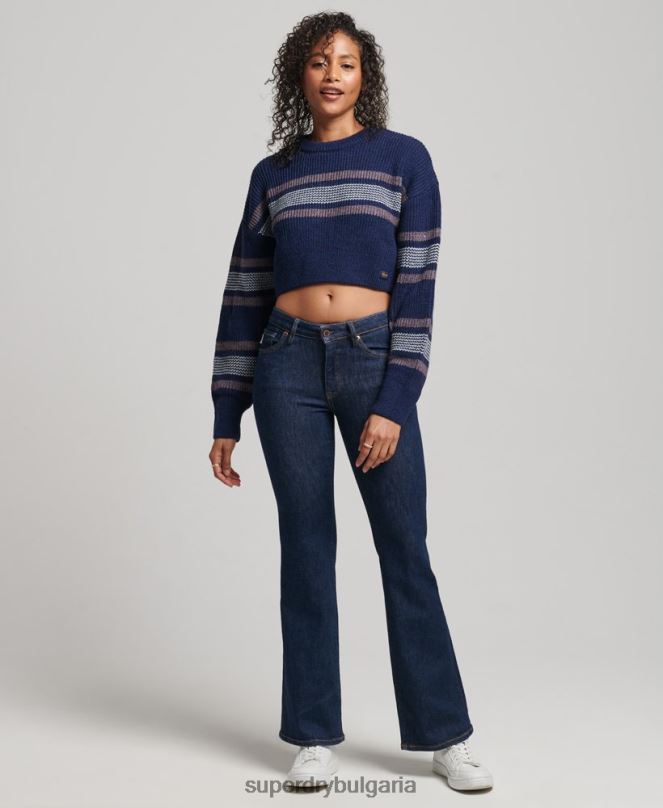 Superdry облекло N00H3957 военноморски флот Жени изрязан класически пуловер