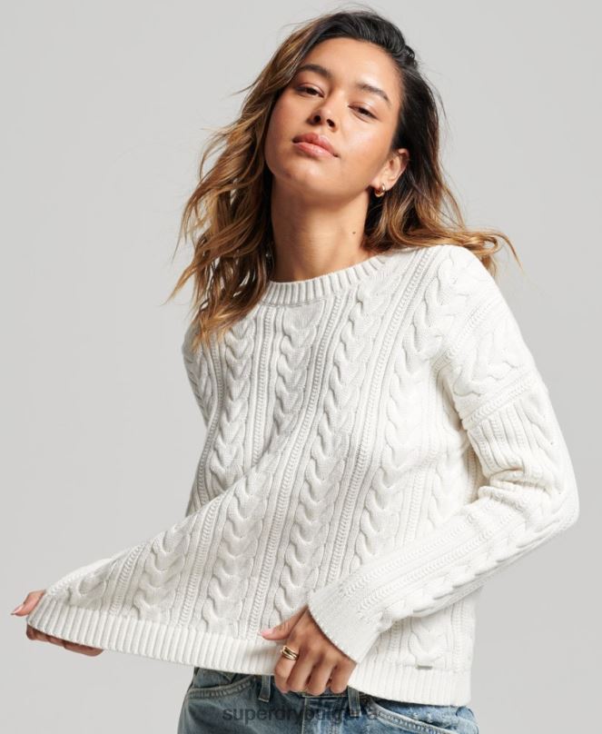 Superdry облекло N00H3959 бяло Жени плетен джъмпер с кръгла яка