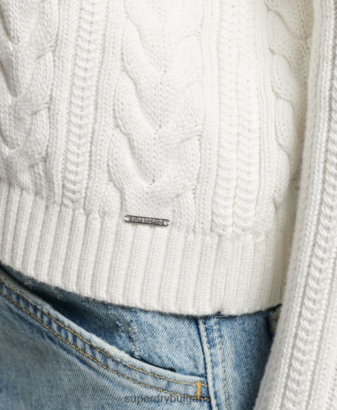 Superdry облекло N00H3959 бяло Жени плетен джъмпер с кръгла яка
