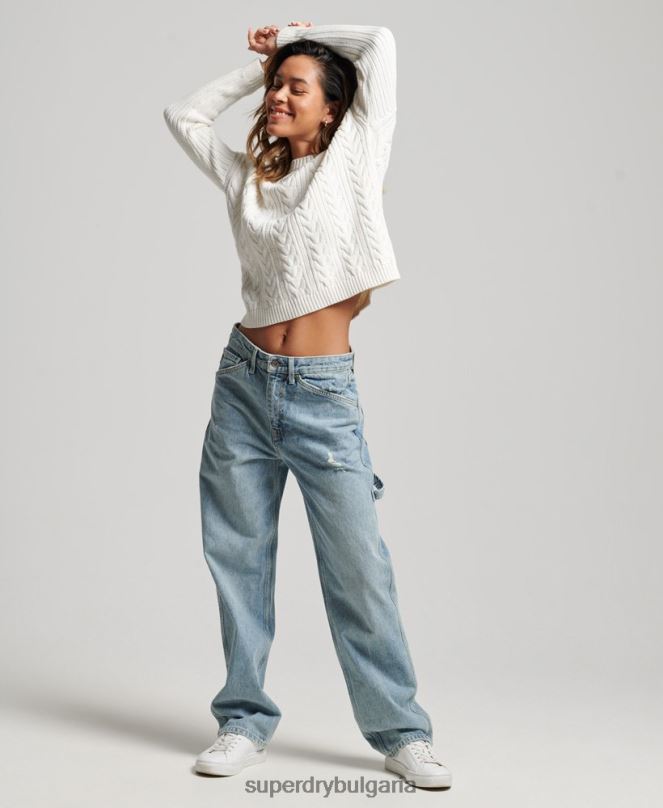 Superdry облекло N00H3959 бяло Жени плетен джъмпер с кръгла яка