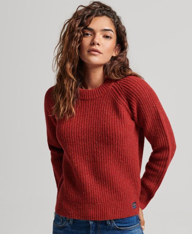 Superdry облекло N00H3960 червен Жени пуловер с оребрено деколте от туид