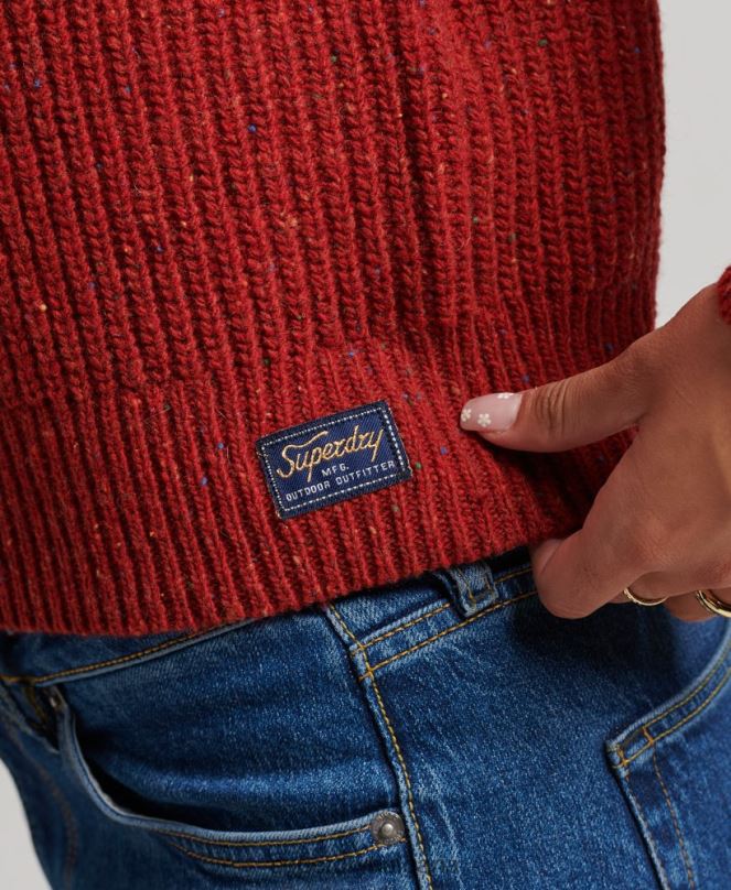 Superdry облекло N00H3960 червен Жени пуловер с оребрено деколте от туид