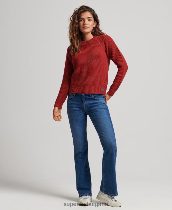 Superdry облекло N00H3960 червен Жени пуловер с оребрено деколте от туид