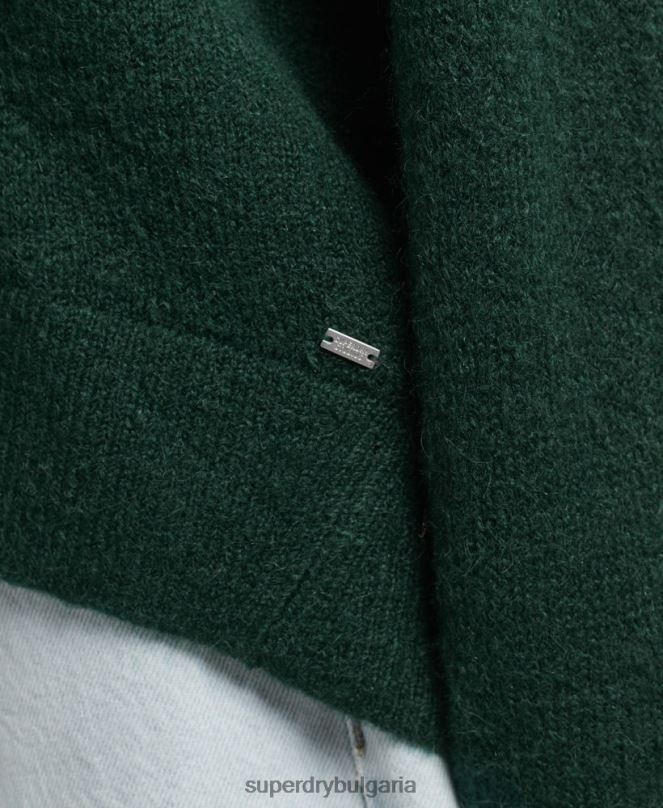 Superdry облекло N00H3961 зелено Жени голям пуловер с v-образно деколте