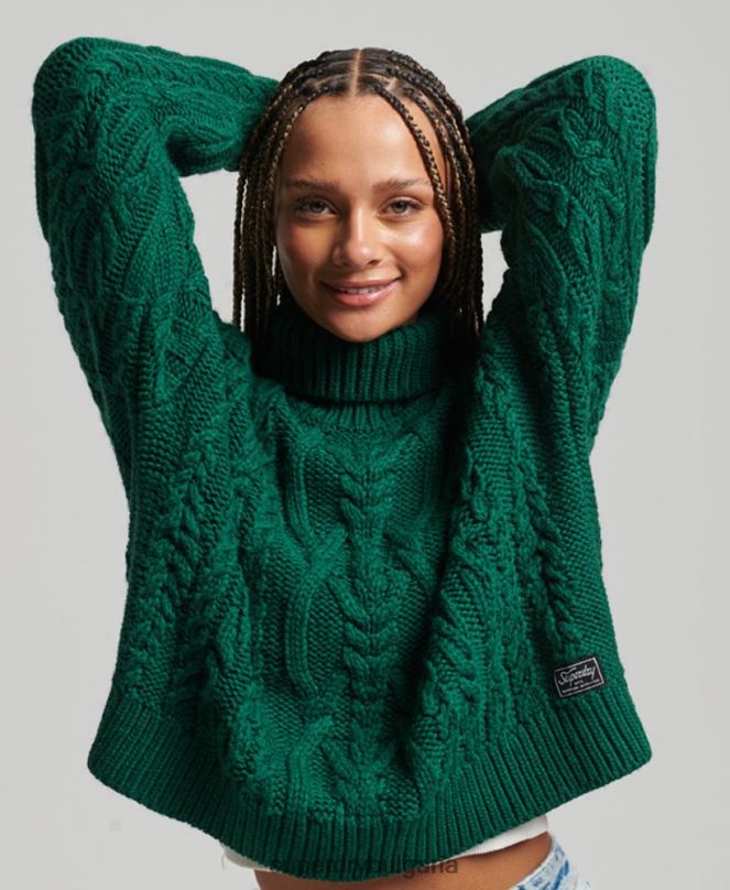 Superdry облекло N00H3966 зелено Жени кабелен плетен пуловер с поло яка