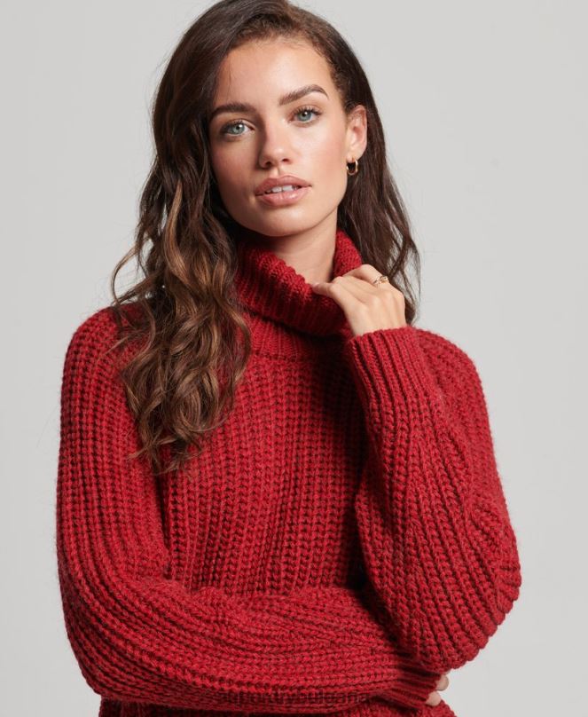Superdry облекло N00H3969 червен Жени плетен джъмпер с ролка с напуснат шев