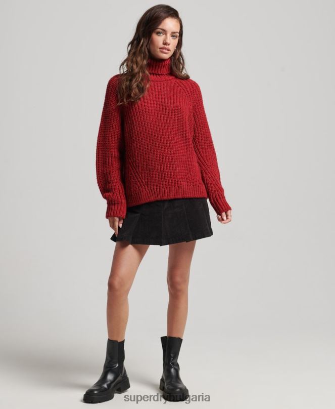 Superdry облекло N00H3969 червен Жени плетен джъмпер с ролка с напуснат шев