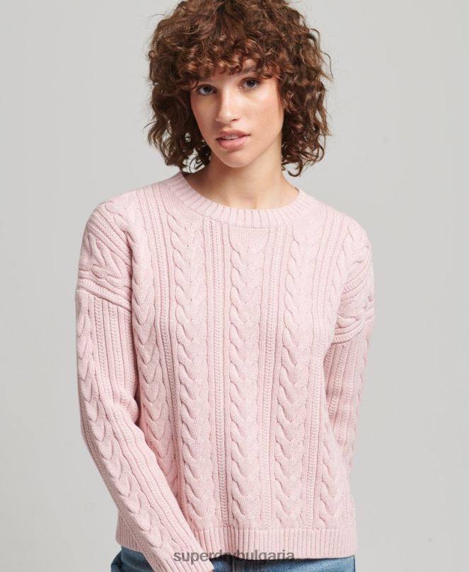 Superdry облекло N00H3970 розово Жени плетен джъмпер с кръгла яка