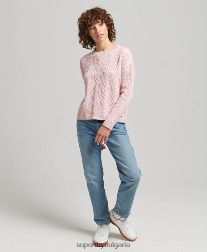 Superdry облекло N00H3970 розово Жени плетен джъмпер с кръгла яка