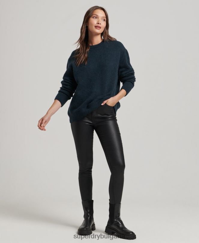 Superdry облекло N00H3972 военноморски флот Жени основен супер мек пуловер с кръгла яка