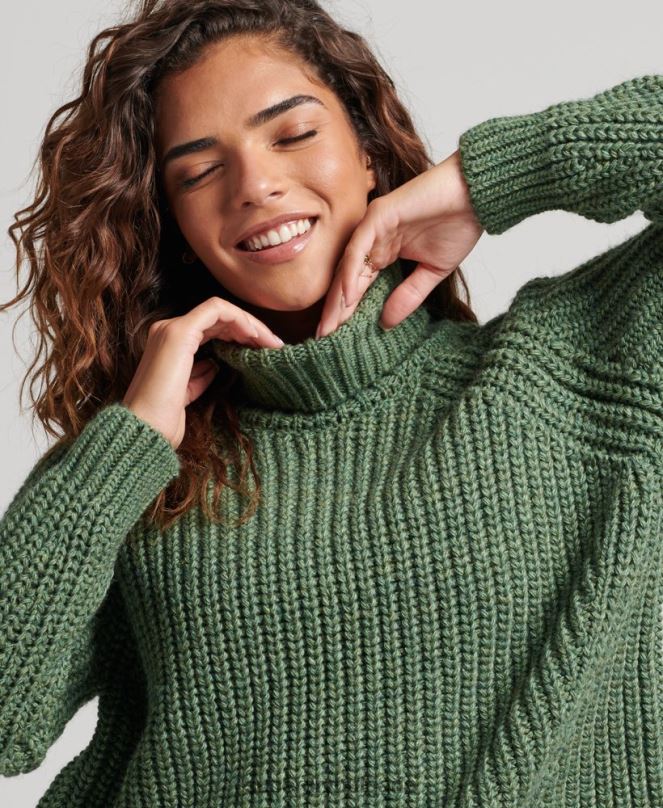 Superdry облекло N00H3973 зелено Жени плетен джъмпер с ролка с напуснат шев