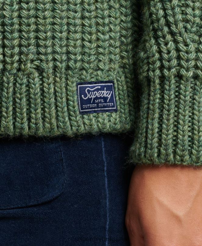Superdry облекло N00H3973 зелено Жени плетен джъмпер с ролка с напуснат шев