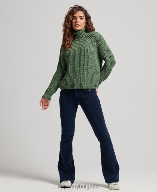 Superdry облекло N00H3973 зелено Жени плетен джъмпер с ролка с напуснат шев