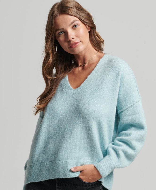 Superdry облекло N00H3975 тъмно сив Жени голям пуловер с v-образно деколте