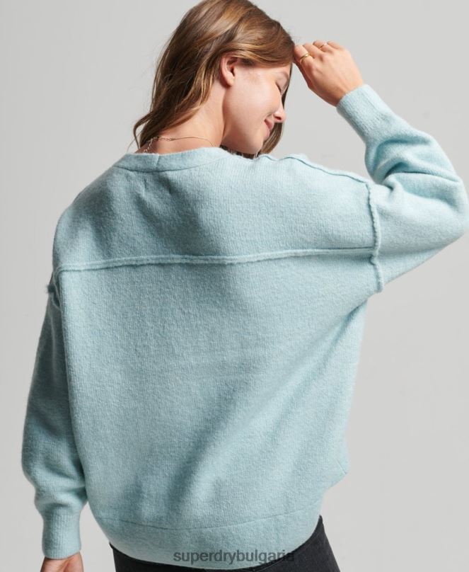 Superdry облекло N00H3975 тъмно сив Жени голям пуловер с v-образно деколте