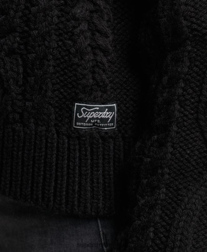 Superdry облекло N00H3976 черен Жени кабелен плетен пуловер с поло яка
