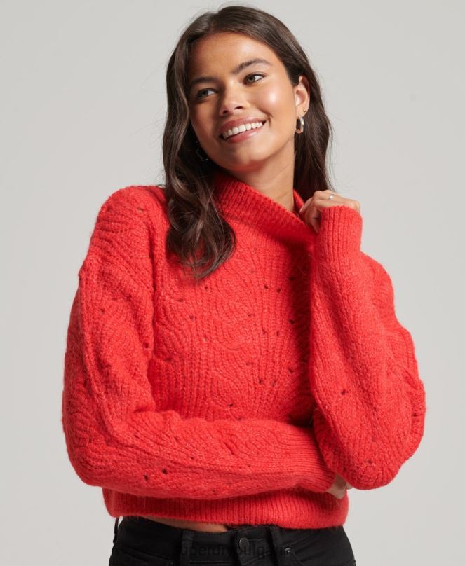 Superdry облекло N00H3977 червен Жени pointelle кабелен плетен джъмпер