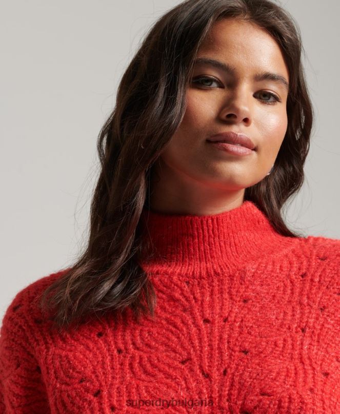 Superdry облекло N00H3977 червен Жени pointelle кабелен плетен джъмпер