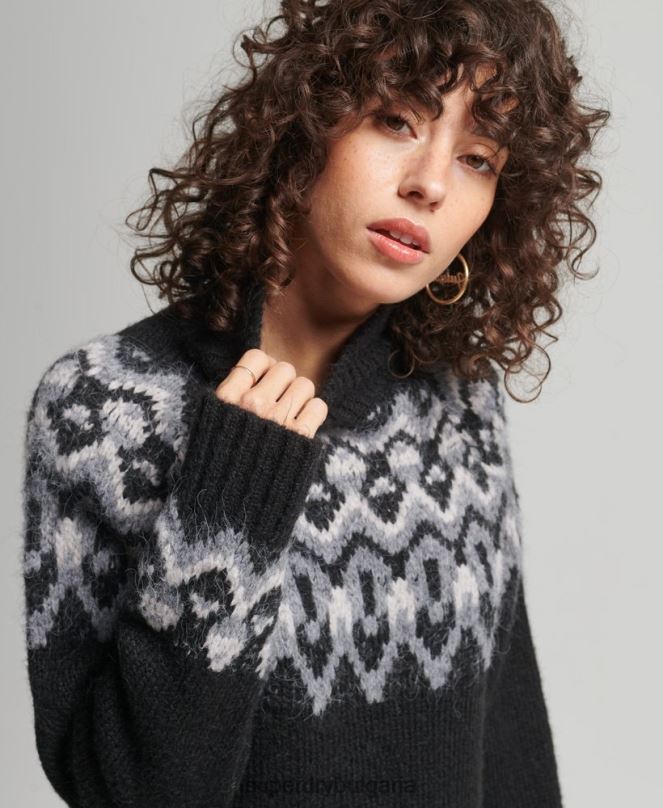 Superdry облекло N00H3978 черен Жени винтидж плетен джъмпер с напуснат феърисъл