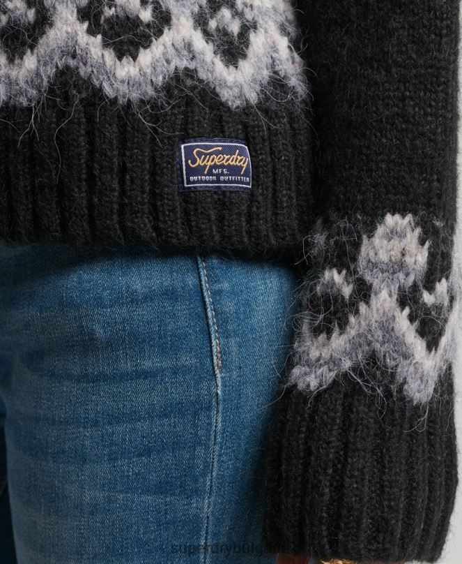 Superdry облекло N00H3978 черен Жени винтидж плетен джъмпер с напуснат феърисъл