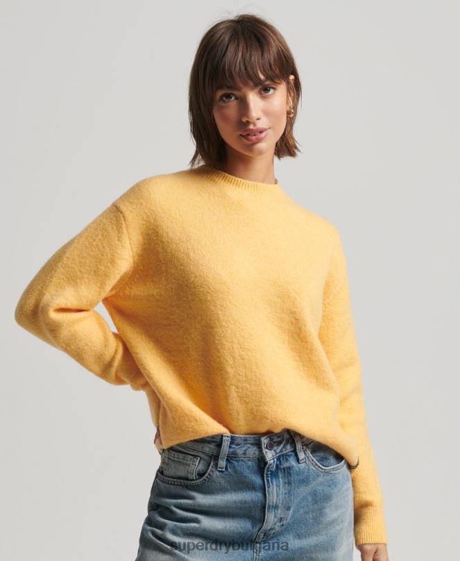 Superdry облекло N00H3981 жълто Жени основен супер мек пуловер с кръгла яка