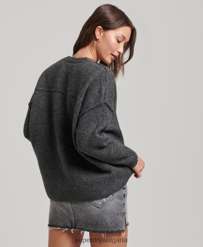 Superdry облекло N00H3982 тъмно сив Жени голям пуловер с v-образно деколте
