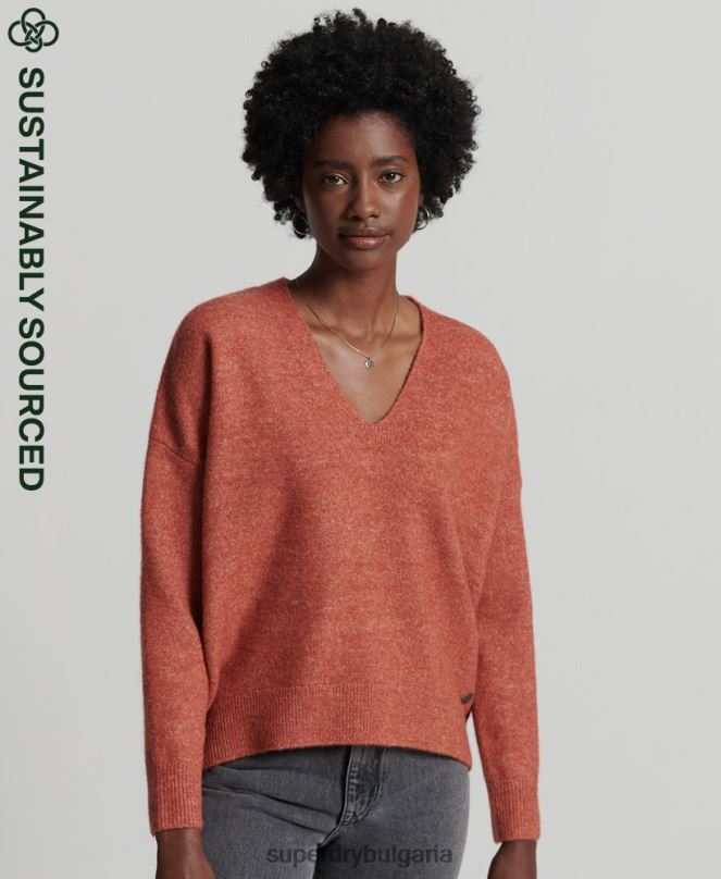 Superdry облекло N00H3984 оранжево Жени studios плетен джъмпер с v-образно деколте