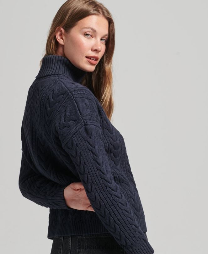 Superdry облекло N00H3985 военноморски флот Жени джъмпер за врат на ролка за кабел за рамо
